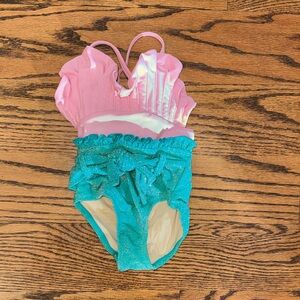 Shade Critters mermaid thee Pink and green sparkled Ruffled Swimsuit 6-12 m